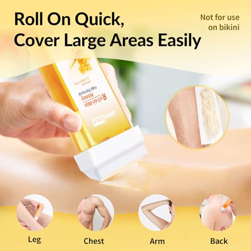 Waxfans Roll On Wax Refill,Wax Roller Refill for Hair Removal,Quick Melting - For Coarse and Fine Hairs.with 2 Honey Waxing Rollers, 50 Waxing Strips(Honey)