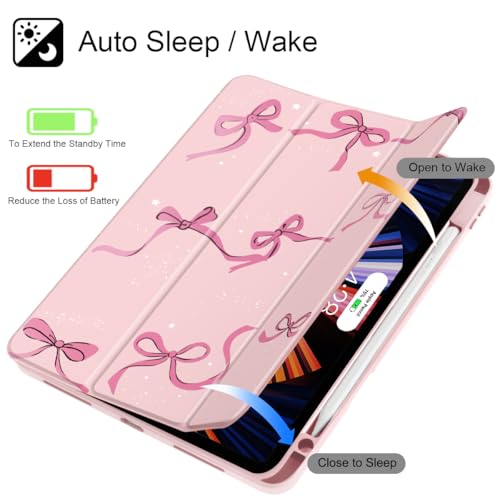 May Chen Case for iPad Pro 11-Inch M5/M4 2025/2024 (6th/5th Generation), Clear Transparent Print Back Shell Slim Stand Shockproof Tablet Cover, Auto Wake/Sleep, Pink Bows by May Chen - Image 3
