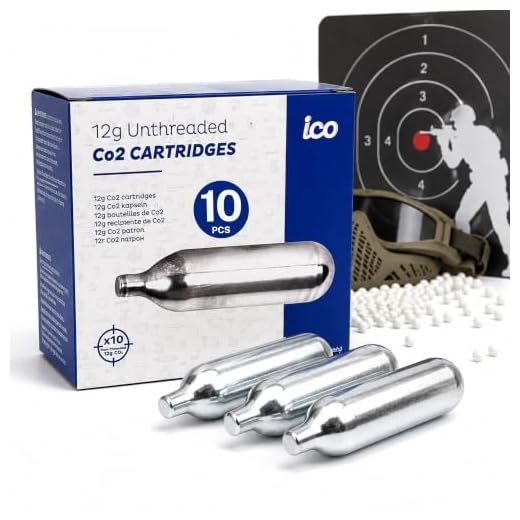 ICO 10pcs 12 Gram Co2 Cartridges Non-Threaded for Use with CO2 BB Gun, Airsoft Pistol CO2, CO2 Gun and Air Rifle (10)