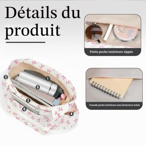 Vesavifaka Grand Sac en Velours Côtelé Femme, Joli Sac à Bandoulière Esthétique, Sac Shopper Femme, Sac en Toile Réutilisable avec Fermeture Éclair et Plusieurs Poches pour Travail École Sport – vue 4