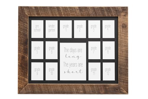 Image of Rustic Red Door Co. 12x16 School Days Picture Frame with Multiple Openings - School Years Photo Collage - The Days Are Long - 1 Pre-School & Kindergarten to 12th Grade (15 Photos, 1PreK-12th, Black)