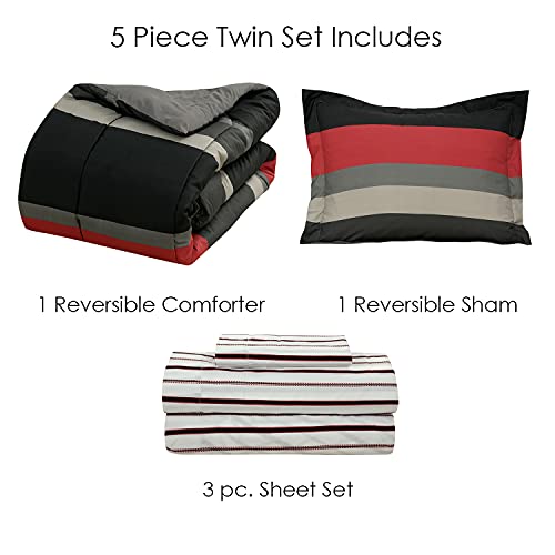 Kidz Mix Mf Rugby Stripe Red Twin 6Pc Comforter Set #TOP7