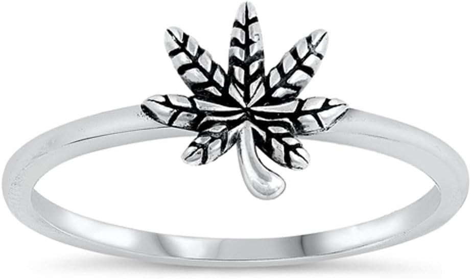 Marijuana Pot Leaf Weed Cannabis Ring New .925 Sterling Silver Band Sizes 3-10