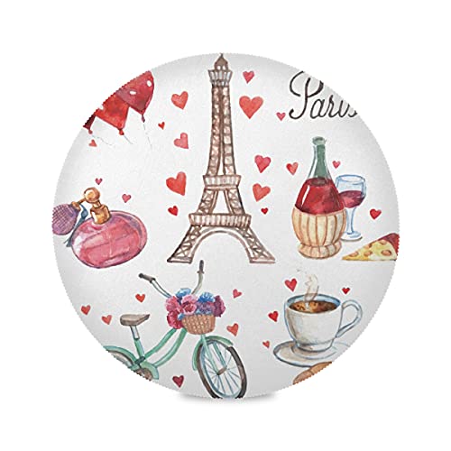 Paris Romantique Tour Eiffel Sets De Table Rond Lavable Lot de 1/4/6 Set de Table Résistant à La Chaleur Antidérapant Décoré pour Tables à Manger la Fête 39cm