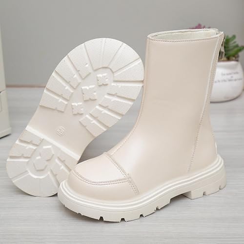 Girl Mid Calf Length Riding Boot Classic Plain Back Zipper Shoe Faux Leather Casual Trendy Shoes Anti-slip Boots2
