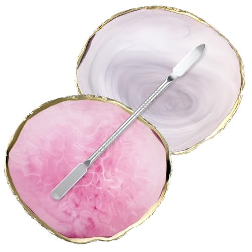 2 Pcs Nail Color Mixing Palette Nail Polish Palette With Silver Stirring Rod Gold Edge Color Makeup Display Board Nail Mixing Palette Cosmetic Mixing Tools For Gel Polish Nail Art Plate In Pink Gray