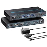 2 Laptops 3 Monitore KVM Switch 2 Port MST Dual USB-C Docking KVM Unterstützung für drei Monitore Max 10 Gbit/s USB-Übertragung Zwei 4K@60Hz- und ein 1080P@60Hz-Videoausgang 100 W PD-Ladefunktion