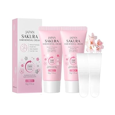 Body Hair Removal Cream - 2 Pack JAPAN SAKURA Painless Depilatory Cream For Bikini Line, Body, Legs, Arms, Underarms Hair Removal Butter for Women with Spatula, For All Skin Types