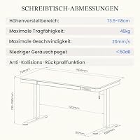FLEXISPOT Höhenverstellbarer Schreibtisch mit Schublade und USB-C 140x70 cm – Ansicht 8