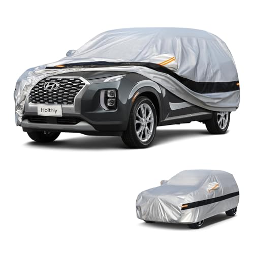 Image of Holhtly Car Cover Custom Fit for Hyundai Palisade, Car Covers for Automobiles All Weather Waterproof Sun Snow Rain Wind Dust Protection, Outdoor Car Cover Gray & Black
