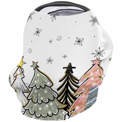 Nursing Cover for Breastfeeding Scarf, Christmas Pine Trees Spot Ribbon Sage Green Pink Baby Car Covers Super Soft Multi Use for Canopy Shopping Cart Cover Blanket Stroller Cover