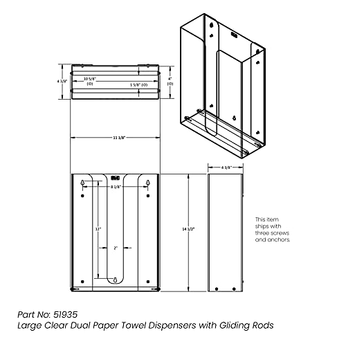 TrippNT 51935 Clear PETG Glider Two Stack Dual Dispensing Paper Towel Holder 10 7/8" Width x 14 1/2" Height x 4 3/8" Depth