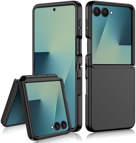 SAMONPOW for Samsung Galaxy Z Flip 7 Case Hinge Protection Full Body Military Grade Cover Anti-Scratches Shockproof Hard PC Ultra-Thin Phone Cover for Galaxy Z Flip 7, Black