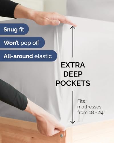 Image of Extra Deep Flex Top Split Head King Sheet Set - 6 Piece Breathable and Cooling Sheets - Hotel Luxury Bedding for Women, Men, Kids & Teens - Easy Secure Fit - Extra Deep Pockets - French Grey