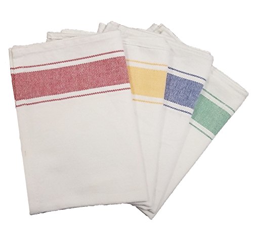 Pacific Linens Kitchen Dish Towels, 6 Pack, Assorted, Professional Grade, Super Absorbent, 100% Cotton, Vintage Stripe (Size: 20