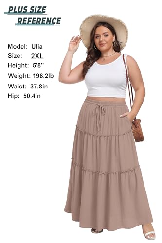 Image of Lepunuo Womens Casual Boho High Waisted Flowy Maxi Skirts Tiered Floral Long Skirts with Pockets for Summer Beach Vacation