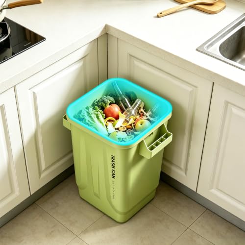 Image of Kitchen Trash Can, Plastic Square Trash bin,8 Gallon,Green