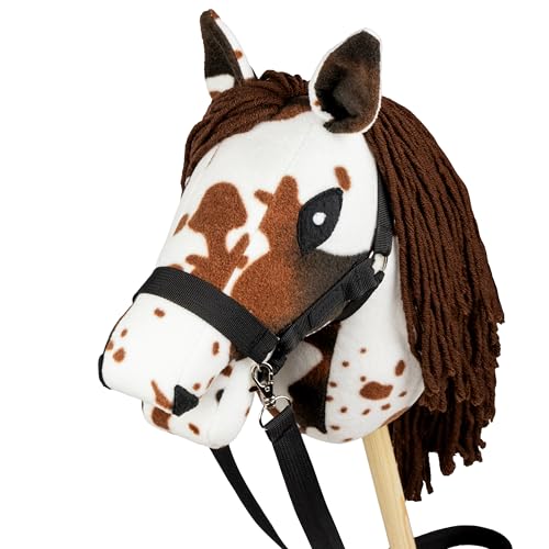Caballo de palo SKIPPI Hobby Horse blanco con manchas marrones A5