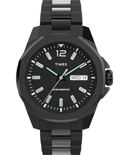 Timex Trend Reloj para Hombre, Pulsera de Acero Inoxidable Negra, Esfera Negra, Caja Negra, 44 mm, TW2Y28800