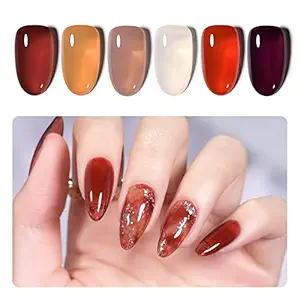 GAOY Jelly Brown Gel Nail Polish of 6 Transparent Nude White Dark Red Colors Sheer Gel Polish Kit for Salon Gel Manicure and Nail Art DIY at Home