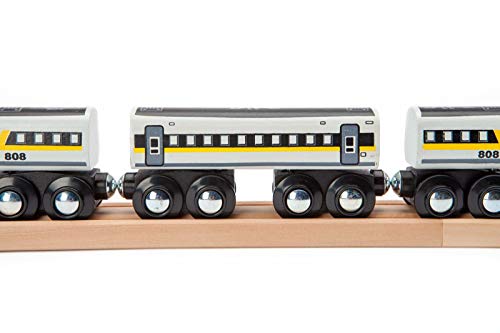 Maxim Enterprise, inc. Wooden Bullet Train, Wooden Train Set of 2 Modern Engines 1 Sleek Passenger Car with Magnetic Connectors, Compatible with Thomas & Friends, BRIO, Other Major Brands