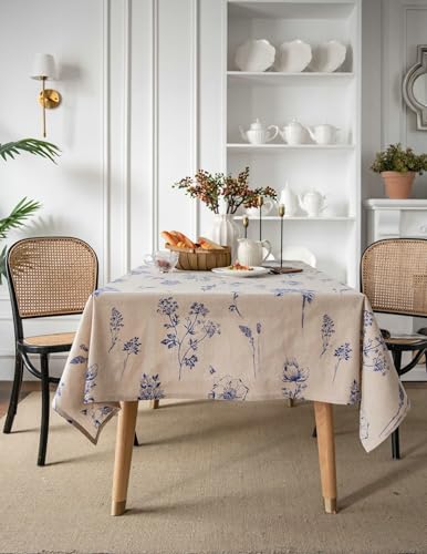 Nappe rectangulaire 140 x 260 cm coton lin grand format lavable fleurs