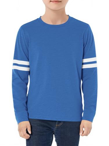 Image of Haloumoning Boys Long Sleeve Shirts Kids Crewneck T Shirts Casual Striped Tops Tees 5-14 Years