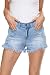 YOCUR Womens Denim Shorts Button Ripped Hem Curvy Distressed Stretchy Summer Running Hot Pants College Jeans Shorts Light Blue L