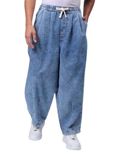 The Indian Garage Co Pantalones harén lisos para hombre con parte superior midi, azul, 40