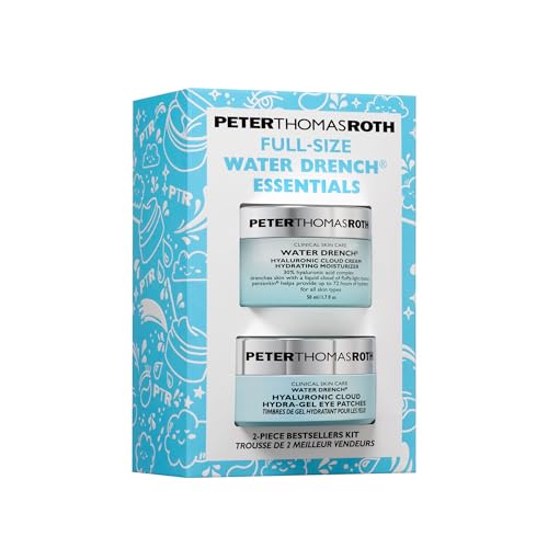 Peter Thomas Roth | Full-Size Water Drench Essentials 2-Piece Face & Eye Kit | Hyaluronic Acid Skincare Set Moisturizer and Eye Masks