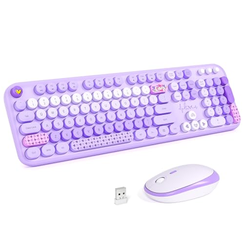 Image of MOFII Wireless Keyboard and Mouse Combo, Full-Size Retro Typewriter-Style Wireless Keyboard with Optical Mouse for Computer /Laptop /Windows /Mac (Purple Mixed)