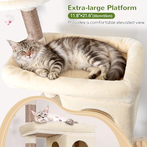Image of Globlazer Heavy Duty Cat Trees for Large Cats, Sturdy 72in Maine Coon Cat Tree for Large Cat 20 lbs+ Heavy Duty Cat Tower for Adult Biggest Cats with 6 Scratching Posts, Hammock, S72, Beige