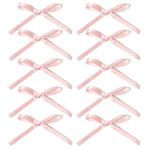 XFYUZR Bow Hair Clip, 10Pcs Pink Satin Fabric Bowknot with Long Tail Tassel Ribbon Claw Clips for Girls Teens Kids Hair Barrettes with Bow Accessories Cover