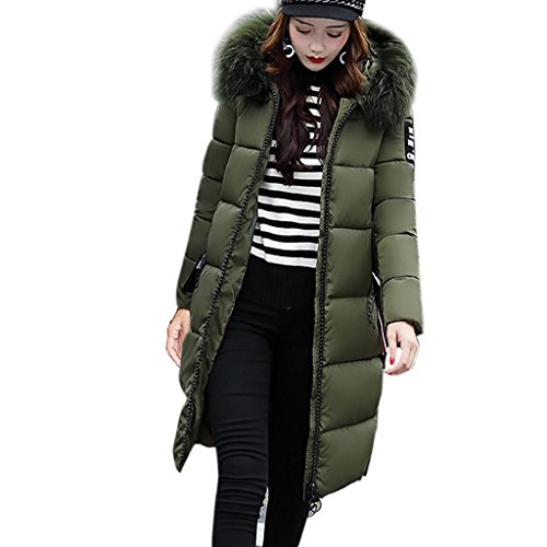 Preisvergleich Produktbild Longra Damen Mantel Wintermantel Winterparka mit Fellkapuze Damen Lang Daunenmantel Daunenjacke Warmer Damen Steppjacke Kapuzenjacke Kapuzenmantel Jacke Lang Steppmantel (M, Army Green)