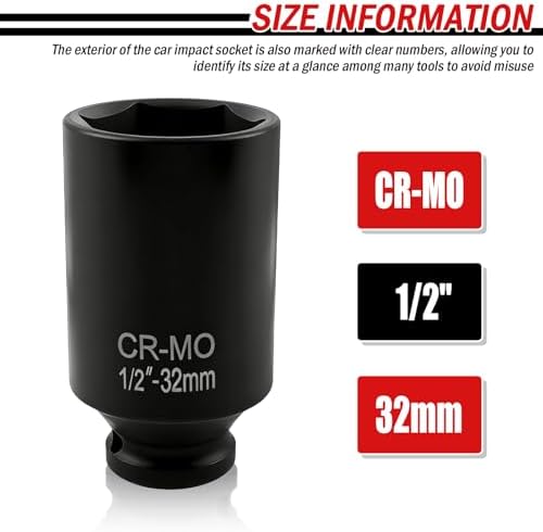Car 32mm Socket 1/2 Drive Port,6-Point Car 32mm Impact Sockets for Dismantling Cars Axle Nuts with Radius Corner Design,Deep Cars Axle Nut Socket Automotive Tools — view 3