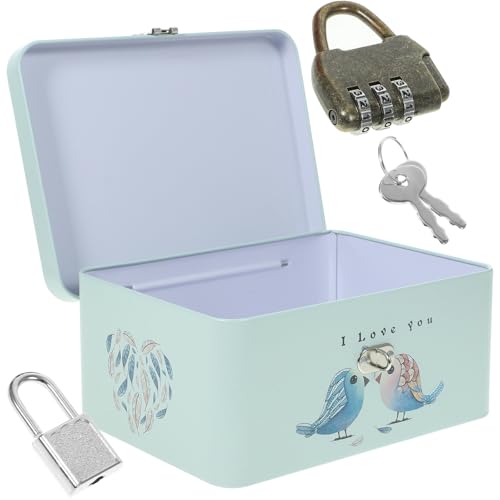 Veemoon Caja de Almacenamiento Vintage de Hojalata Cerradura y Llave Caja Metálica de Escritorio Pequeña Resistente y Decorativa para Joyas Recuerdos y Objetos Personales