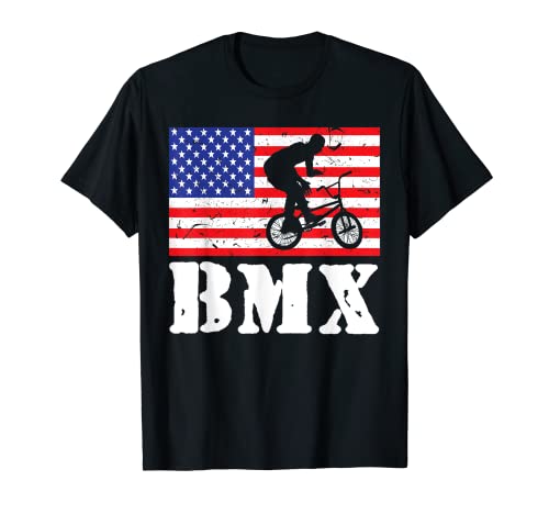 Distressed BMX Riding USA American Flag Vintage Bike Rider T-Shirt