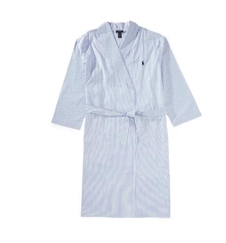 POLO RALPH LAUREN MENS WOVEN COTTON STRIPED ROBE LARGE XLARGE Blue/White