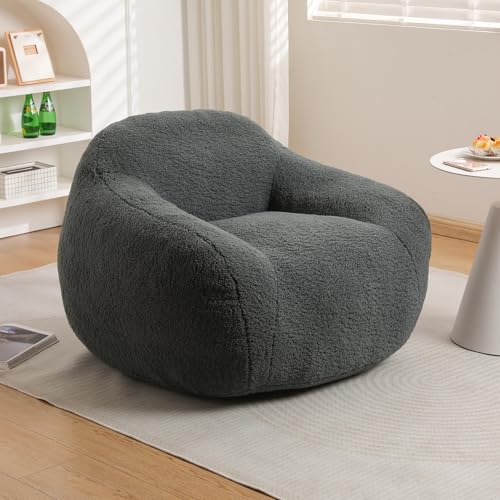 COCONINO WJ Beanbag Chair, Bean Bag Chair with Filler, Adult Bean Bag Chair for Living Room, Cozy Beanbag Chair for Adults with Filling (Teddy Fabric in Gray Green, 39.4