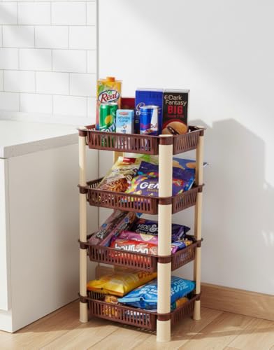Image of U-Max Multi Tire Kitchen Storage Rack, Plastic Utility Shelf Organiser, Space Saving Storage Solution, Revolving Vegetable Rack (Brown-Regular, 4)