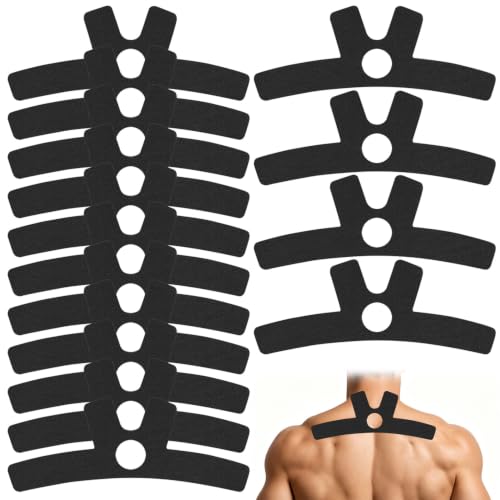 15 Stück Vorgeschnittene Kinesiologies Tapes für Nacken & Schultern, Atmungsaktiv, Schweißfest & Elastisch, Sporttape zur Unterstützung & Schmerzlinderung, Hautfreundlich & latexfrei (Schwarz)