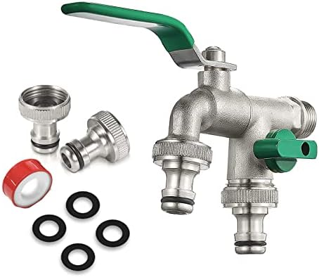 Double Outlet Tap Garden Made of Brass Rust with 3/4 Inch & 1/2 Inch ...