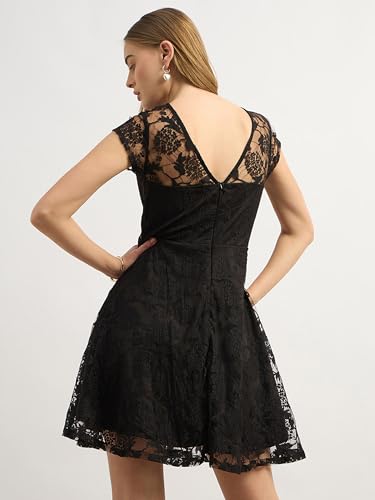 Image of Miss Chase Women's Round Neck Sleeveless Floral Ruffled GatheKnee-Long Skater Dress