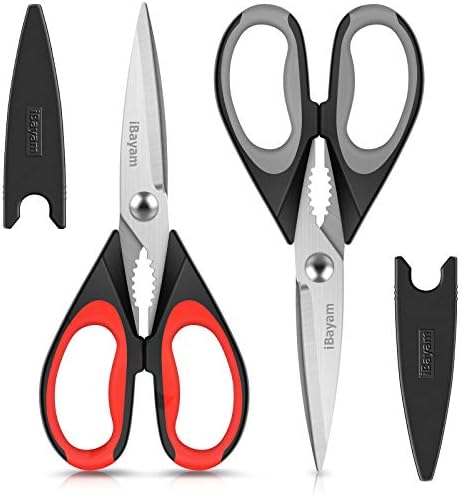 iBayam Kitchen Shears 2 Pack Heavy Duty Meat Shears Dishwasher Safe Cooking Scissors Multipurpose Stainless Steel Sharp Utility Food Shears for Poultry, Fish, Herbs and More