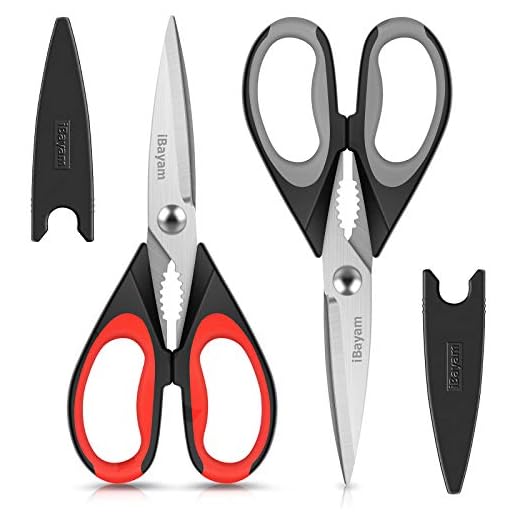 Kitchen Shears, iBayam Kitchen Scissors Heavy Duty Meat Scissors Poultry Shears, Dishwasher Safe Food Cooking Scissors All Purpose Stainless Steel Utility Scissors, 2-Pack (Black Red, Black Gray)