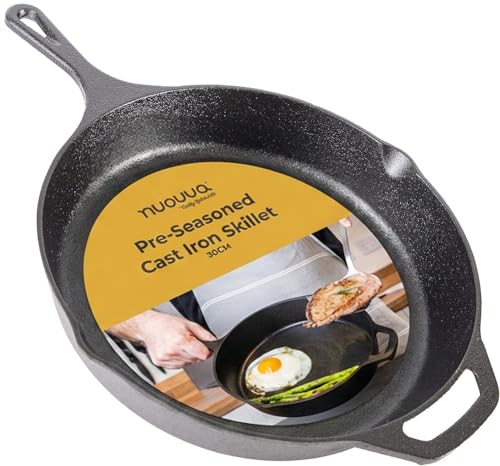 nuovva Pre Seasoned Cast Iron Skillet Frying Pan - Oven Safe Grill Cookware for Indoor & Outdoor Use – Cast Iron Pan PFOA & PTFE Free (12 inches – 32cm)
