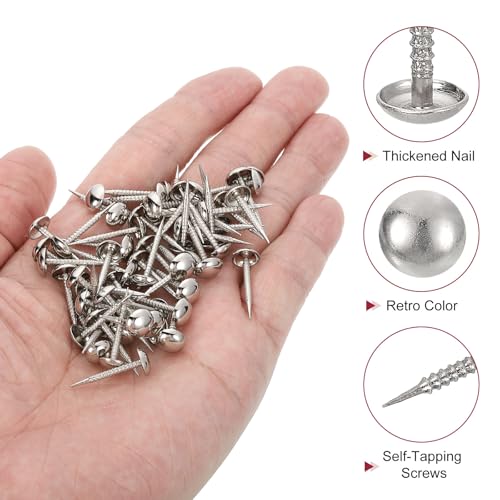 QUARKZMAN 50 sztuk gwoździ do tapicerki, 8 x 20 mm, gwoździe tapicerskie, okrągłe główki, dekoracyjne paznokcie do sofy, łóżka, projekt DIY, kolor srebrny