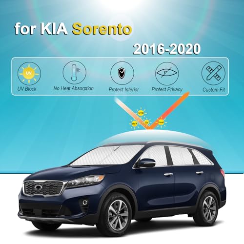 Image of KMF 8pcs Thicken Sun Shades for Kia Sorento 2016-2020 Accessories, Custom Fit Full Car Window Covers Sunshade for Windshield Side Rear, UV Block and Blackout Privacy for Car Camping Outdoor