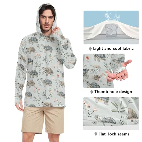 Sweet Water Turtle Reptile Grey Mens Sun Shirts Protection Long Sleeve Clothing Hood Shirts UPF 50 + Beach Shirt S4