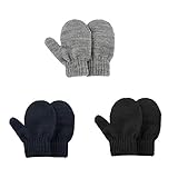 American Trends Kids Toddler Mittens Soft Knitted Gloves Winter Warm Stretch Mitten for Baby Boys and Girls Black&Navy&Gray